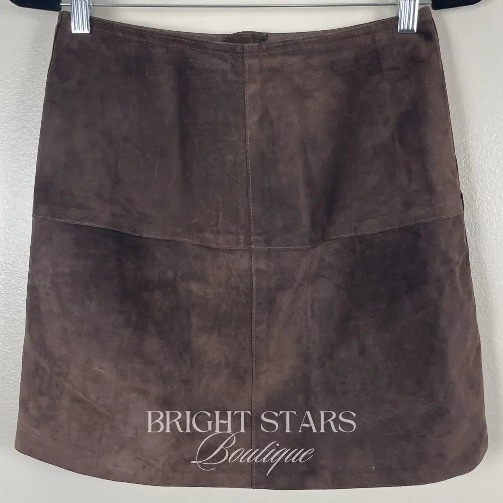 Rare Brown Suede Mini Skirt ASO Monica Gellar Friends Vintage 90s Button Up